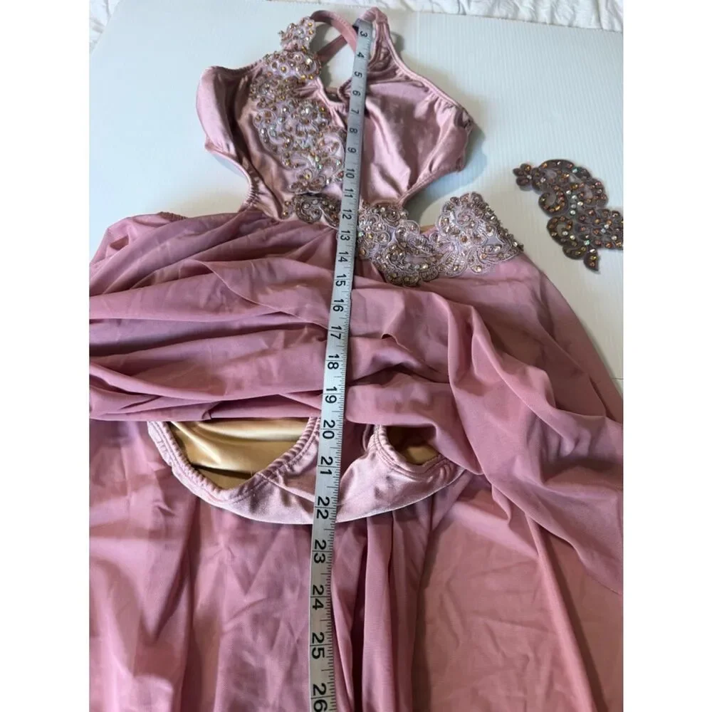 Pink custom solo Dance costume embellished asymmetrical Leotard dress SA adult
